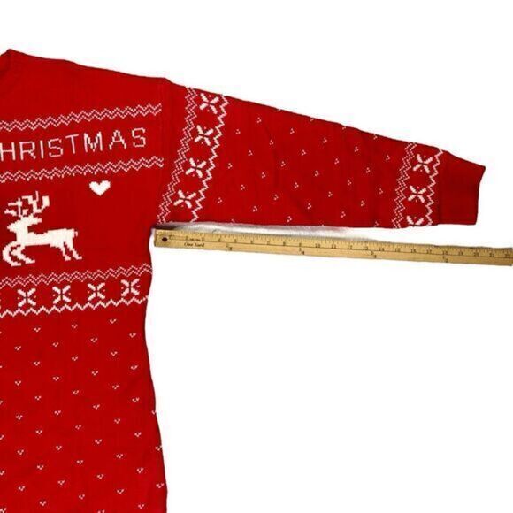Simplee Christmas Sweater Dress Womens Size Medium Red White Reindeer Hearts - Picture 10 of 13
